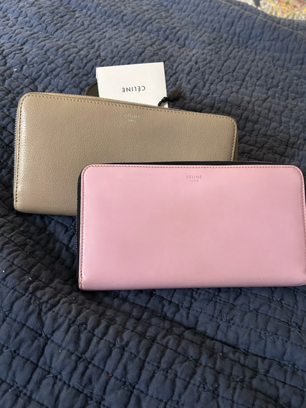 Celine Smooth Leather Zip Wallets in Pink & Taupe